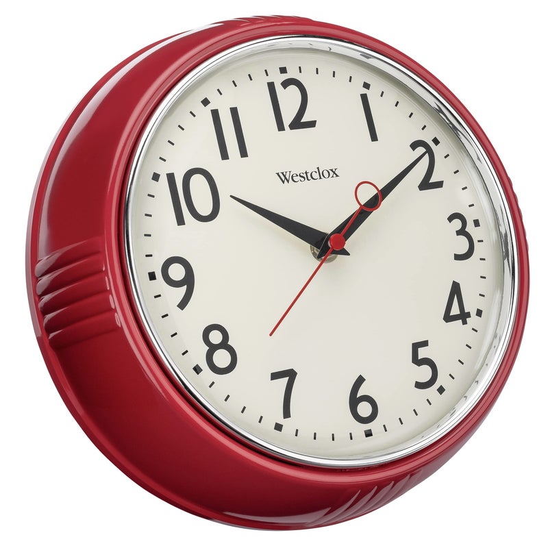 Westclox Retro 1950 Kitchen Wall Clock, 9.5-Inch, Red - Image 1